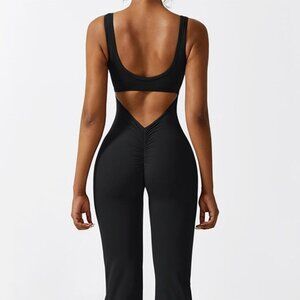 OTOS Sport Jumpsuit Flared Backless Sleeveless Athleisure One Piece Yoga Blk L